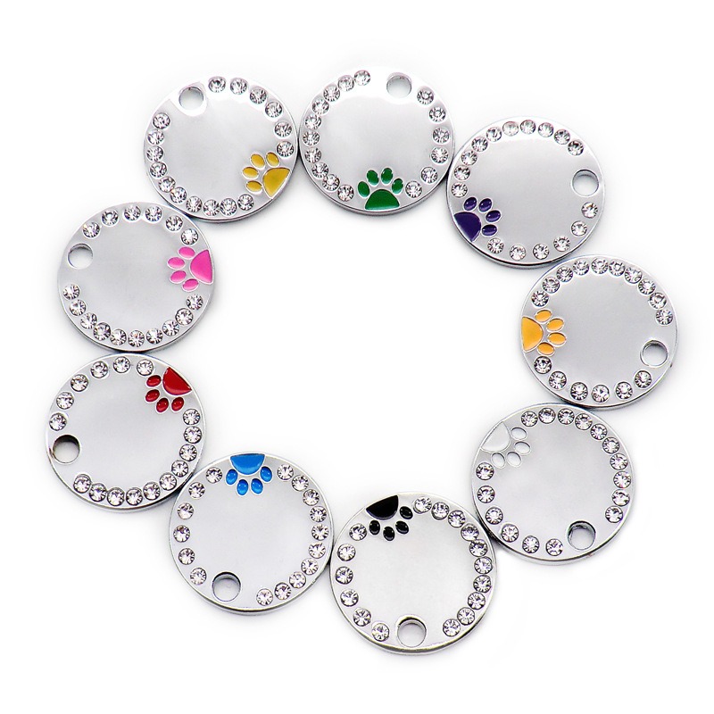 Custome Engraving Pet ID Tags Anti-lost Collar Pendant Personalized Puppy Name Tag Cat Rhinestone DecorationCollar Accessories