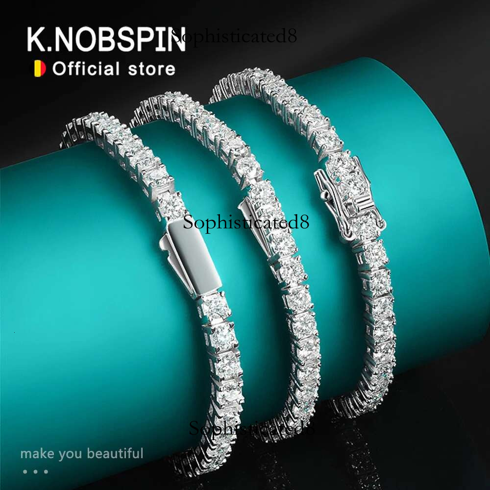 KNOBSPIN D VVS1 Moissanite Tennis Bracelet Original s Sterg Sier Plated White Gold with GRA Bracelets for Women Man