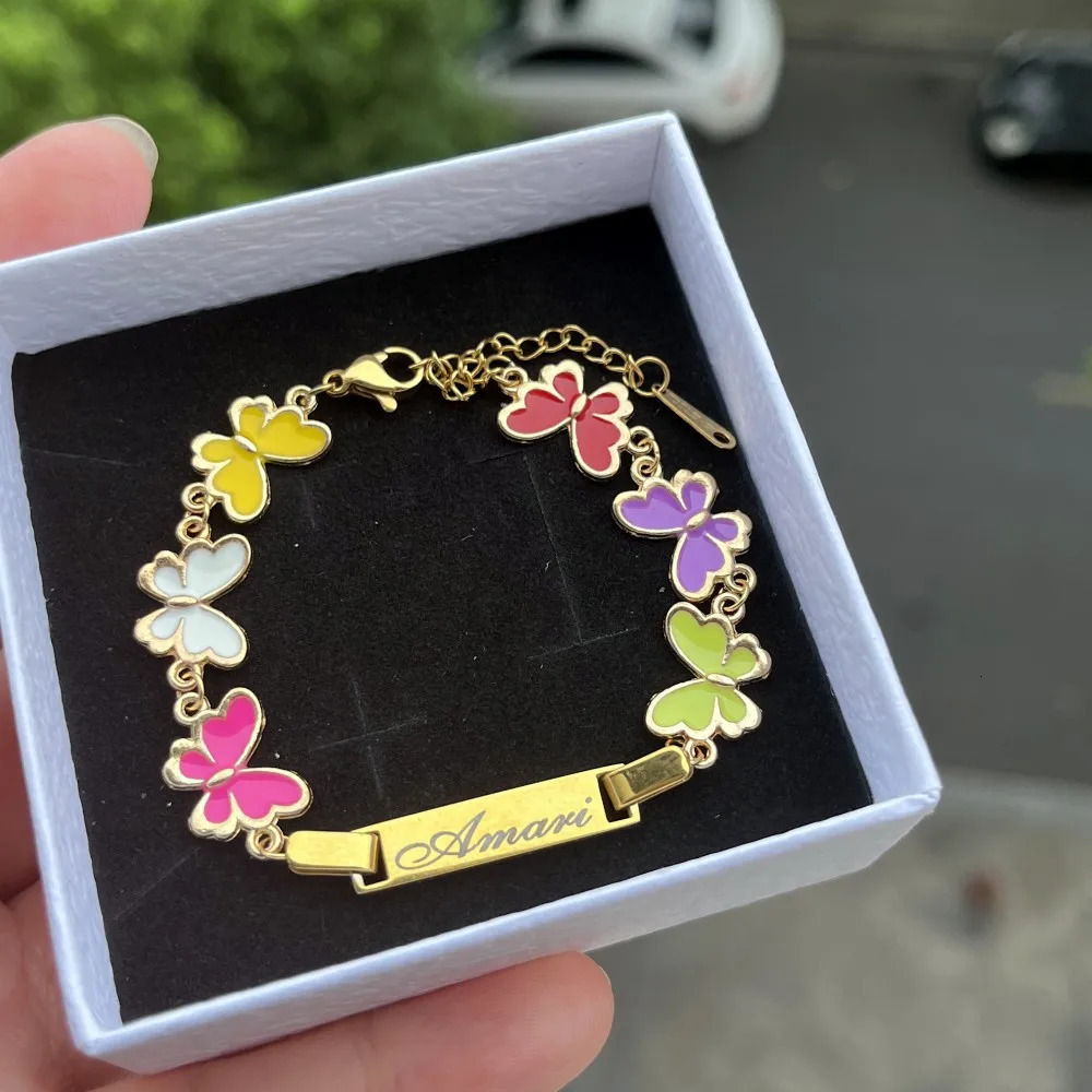 DUOYING Custom Nameplate Bracelet Butterfly Chain Personalized Enamel Colorful Charms Bangles For Kids Jewelry Gift 250304