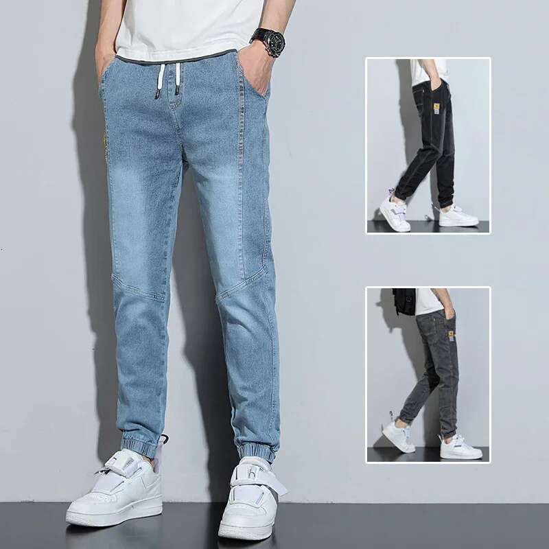 New Men Stylish Classic Elastic Waisted Street Jeans Male Designer Ripstop Denim Pants Cheap Bound Feet Casual Hot Sale Trousers