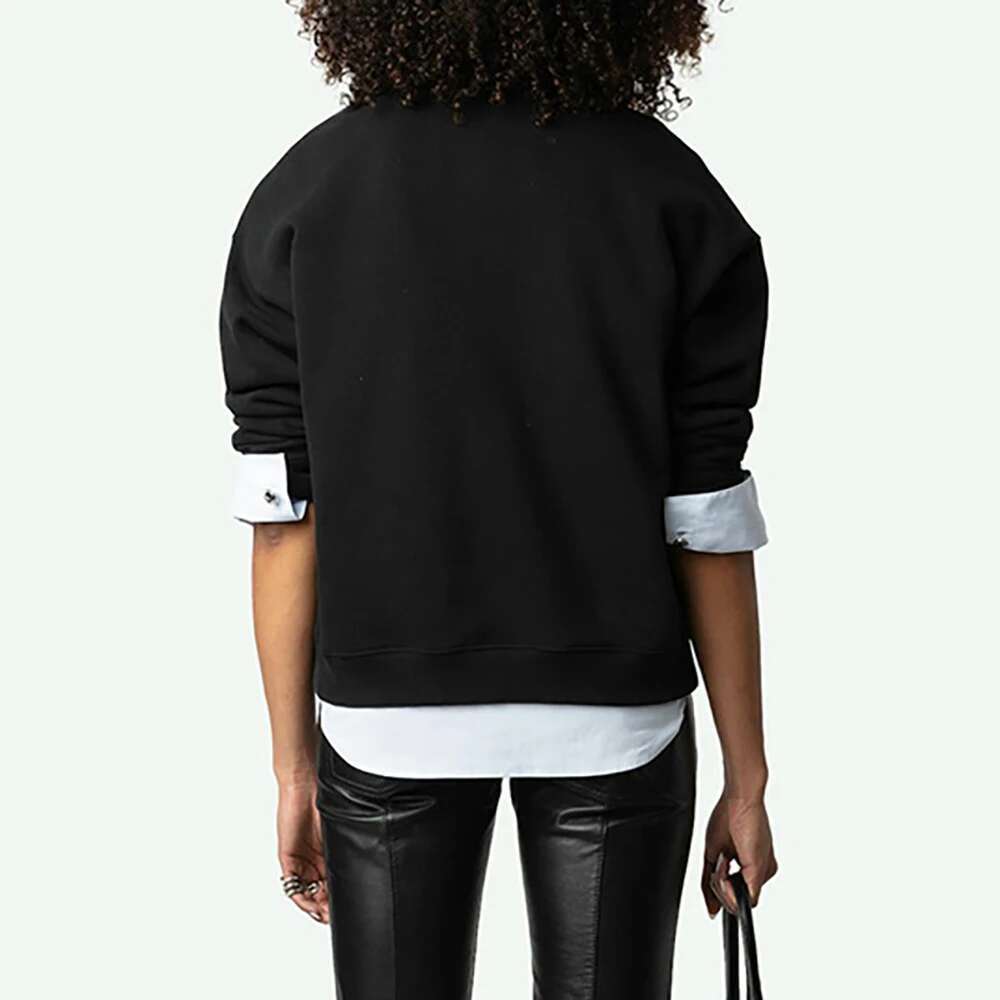 Letter Hot Drilg Sweatshirt Women O-Neck Long Sleeve Female Pullover Vintage Casual Lady Top 2025