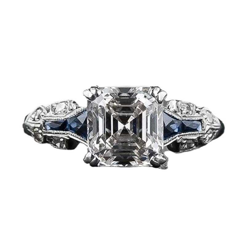 Couple Rings New irregular trapezoidal square diamond topaz blue ring r5039 H25303