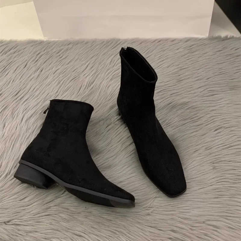 Fion Wen Boots Elastic Ankle Boots Thick Heel High H Shoes Wan Socks Boots 2024 New Autumn Winter Zapatos De Muje Z250304