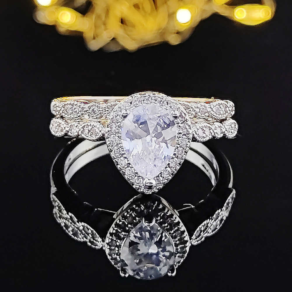 Couple Rings New pear shaped water drop inlaid zircon ring womens engagement set ring r5014 H25303