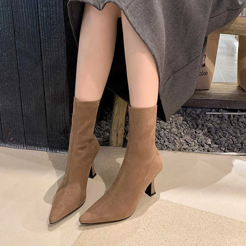 Botas Elegant Wen H Boots with Suede and Slim H Wens High-heeles Elastic Slim Boots Socks Boot Wens Boots Z250304