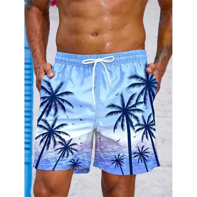 Vintage Plant Pattern Beach Shorts For Men Coconut Tree 3D Printed Swim Trunks Summer Hawaiian Short Pants Loose Board ShortsT250304