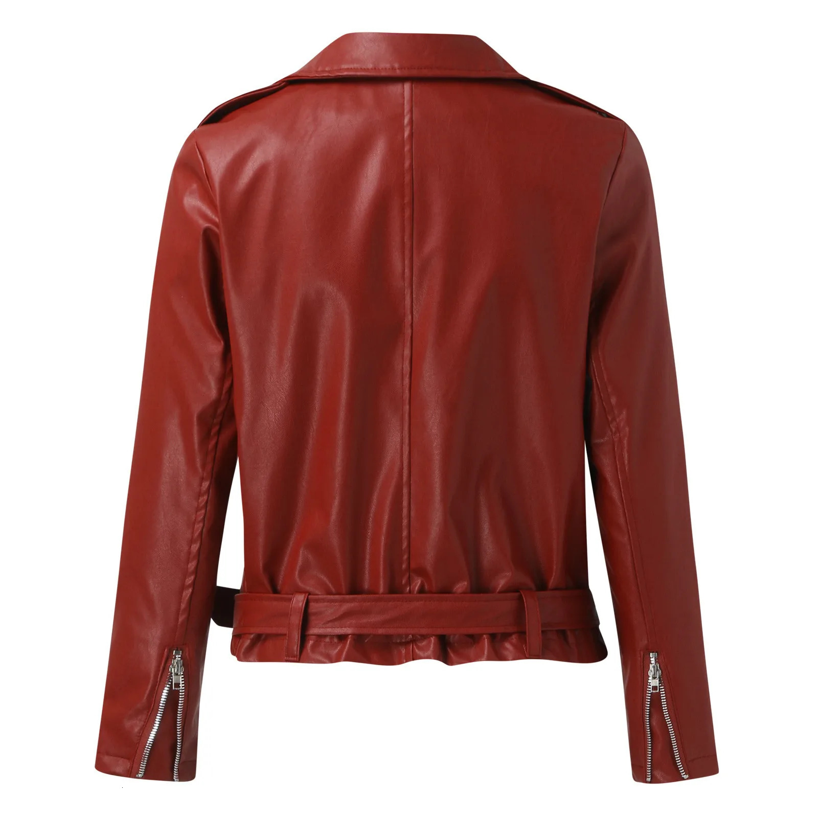 Womens casual autumn jacket womens Plus size fashionable synthetic leather long sleeved zipper fit family 250226