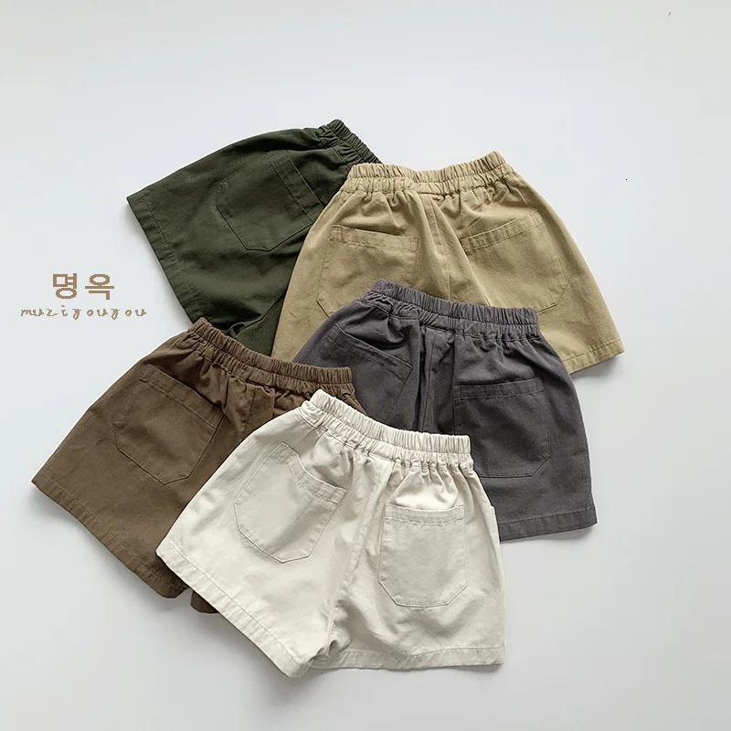 Summer Children Shorts 1-8Y Boys Girls Cotton Pocket Solid Pants Daily Short Trousers Korean Toddler Wear Kids Clothing 250304