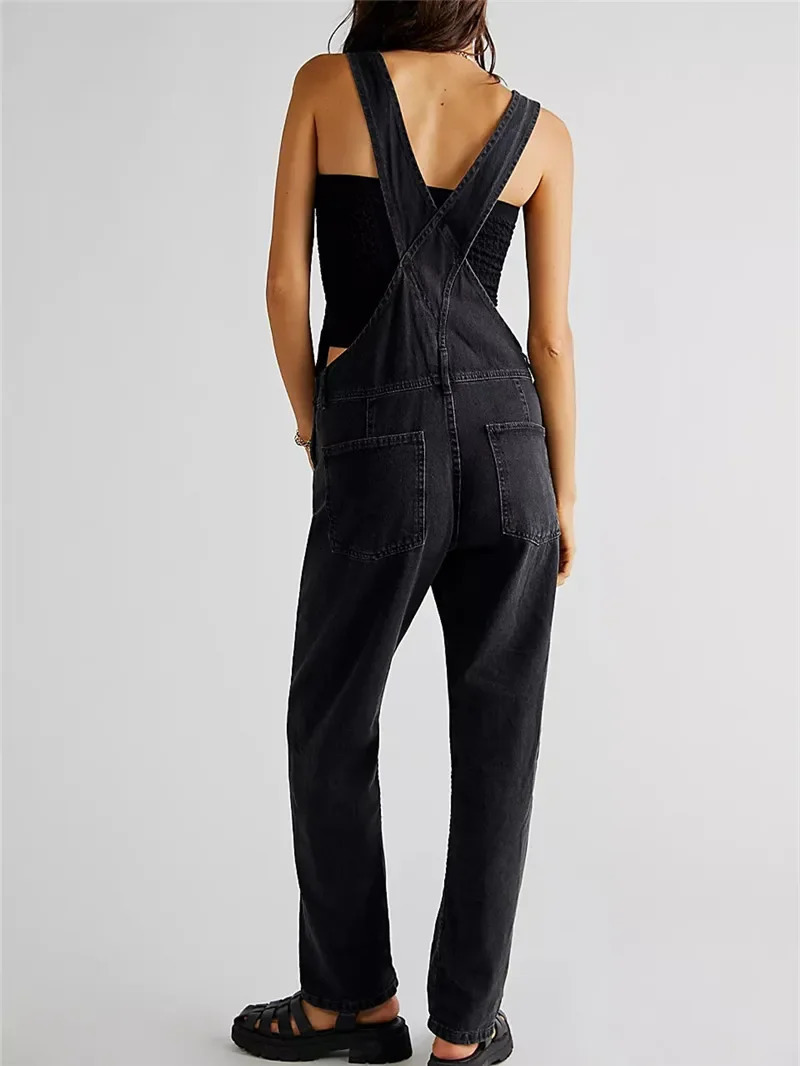 Denim Jumpsuit y2k Women Solid Color Sleeveless High Waist Romper Pants Jeans Bib Overalls with Pockets Streetwear 250303