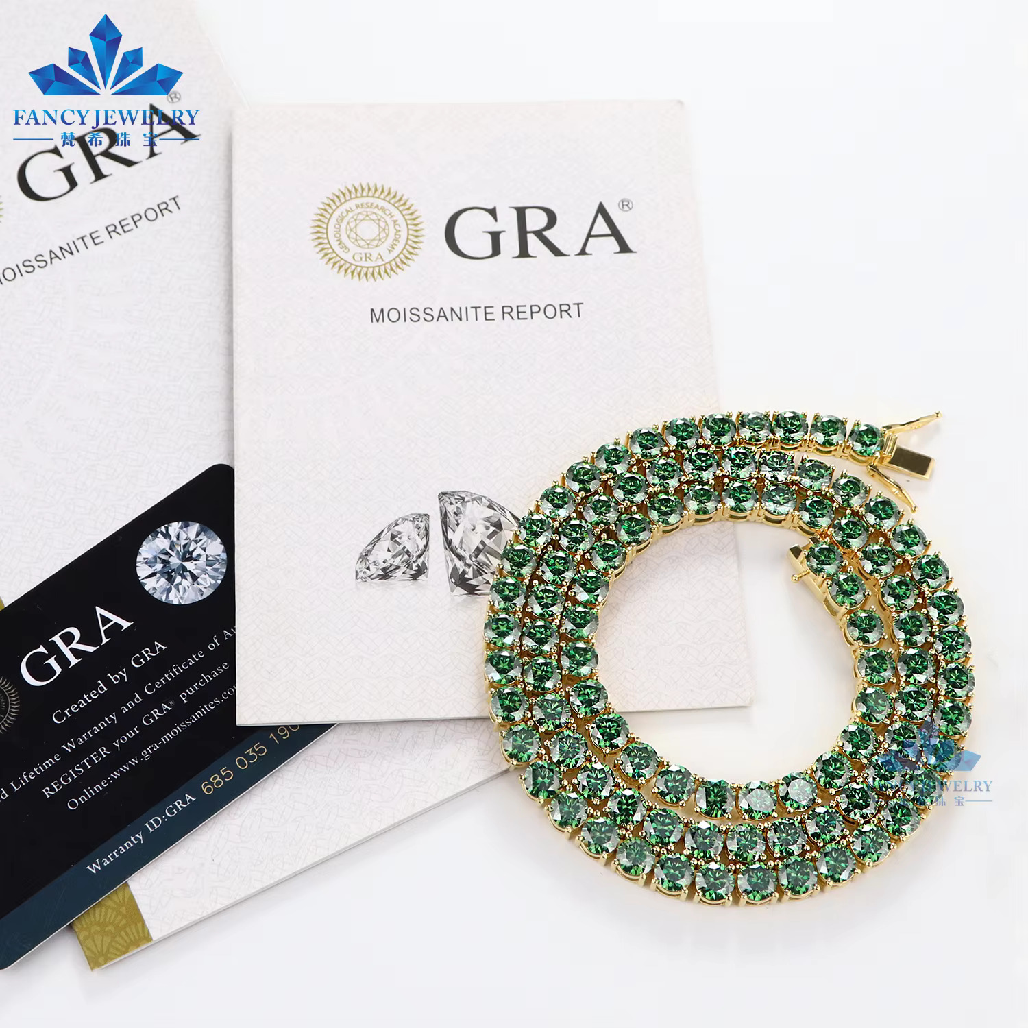 Shining Charm Necklace 100% Sier Gold Plated Yellow Green Colored Moissanite Tennis Chain Engagement Gift