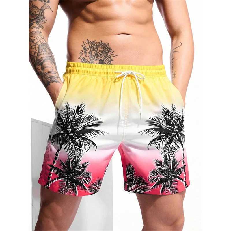 Vintage Plant Pattern Beach Shorts For Men Coconut Tree 3D Printed Swim Trunks Summer Hawaiian Short Pants Loose Board ShortsT250304