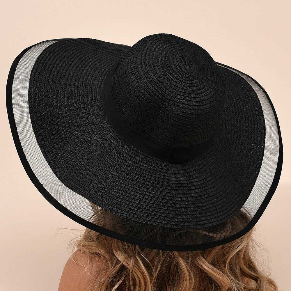 Summer Large Brimmed Face Covering Hat Hepburn Style Fashionable Temperament Mesh Lace Edge Womens Sunshade Str HatXJ250304