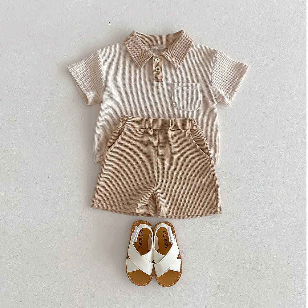 Summer Baby Clothes Set Turn Down Collar T-shirt And Shorts 2 Pcs For Boys Toddler Tracksuit Outfit 250304