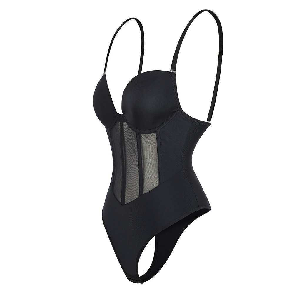 Womens Body Shaper Compression Bodysuit One Piece Backless Shapewear With Bra Corset Slimming Underwear Black BeigeXJ250304