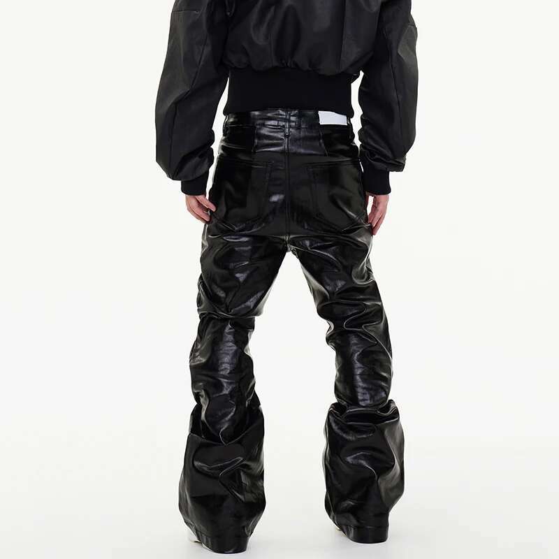 PFNW New Spring Men's Jeans Loose Wide Leg Coating Glossy Patent Leather Straight Male Denim Pants Niche Style 2025 12C509