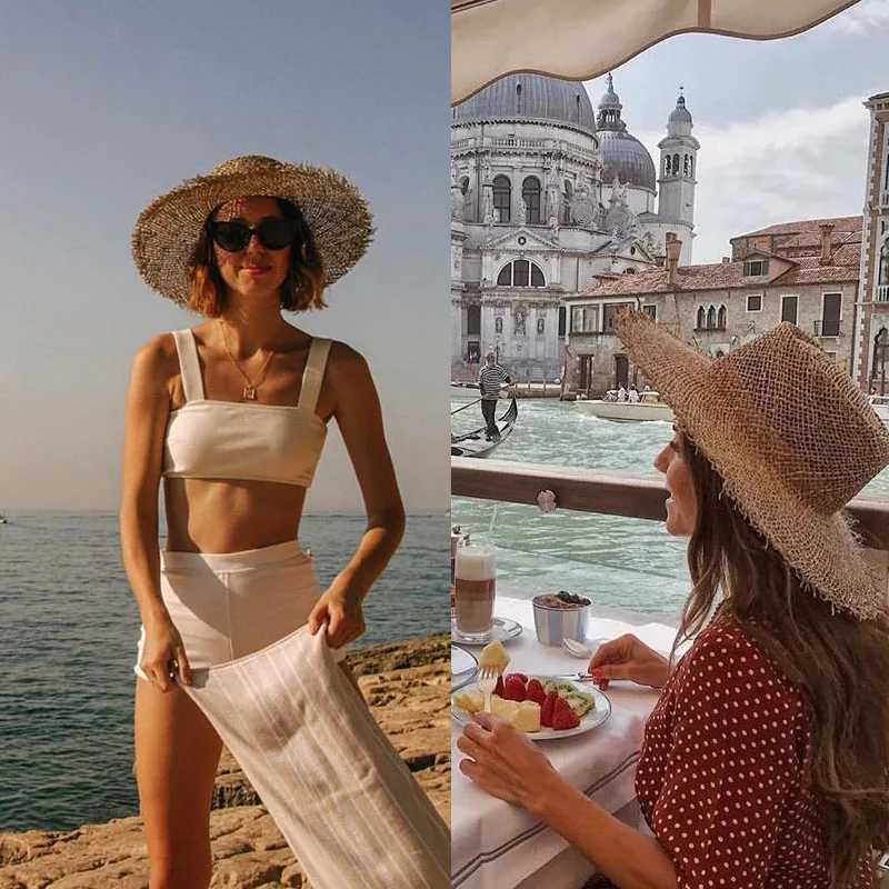 Natural Grasses Panama Beach Sun Hat Woman Summer Str Hat Travel Wide Brim UV Visors Protection Elegant Ladies Sun Hat CXJ250304