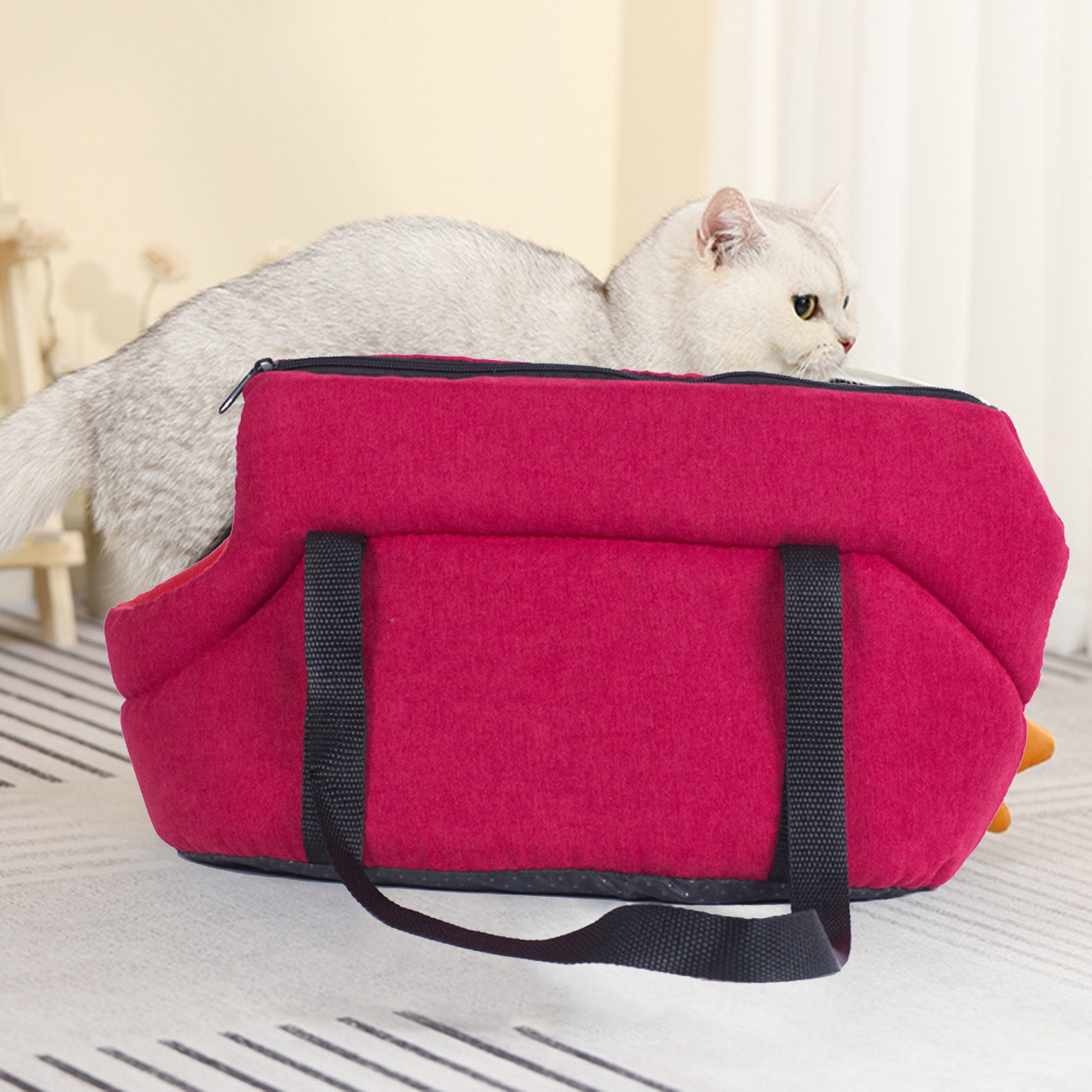 Portable Pet Travel Handbag, Cat and Dog Carrier Bag with Zipper, Semi-Enclosed Pet Carrying Bag for Dog