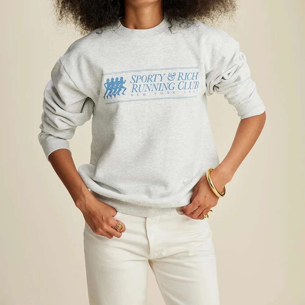 Running Club Letter Graphic Print Sweatshirt Women O-Neck Long Sleeve Sporty Female Pullover Vintage Casual Lady Top 2025