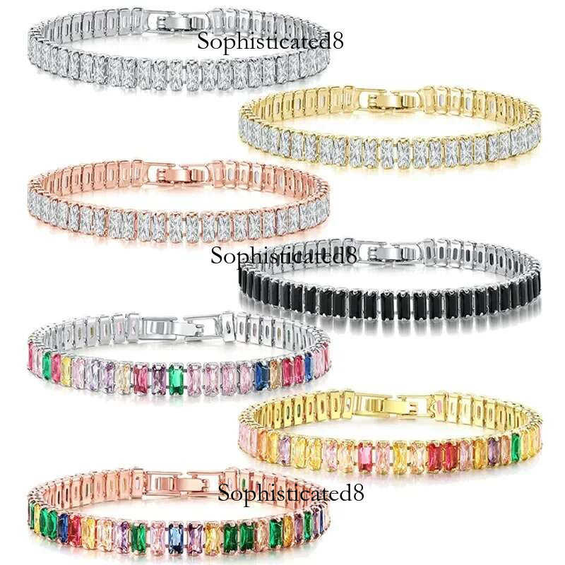 New Sterg Sier Cubic zirconia Square Rose Gold Bracelet Fashion Lady Exquisite Engagement Wedding Jewelry Gift
