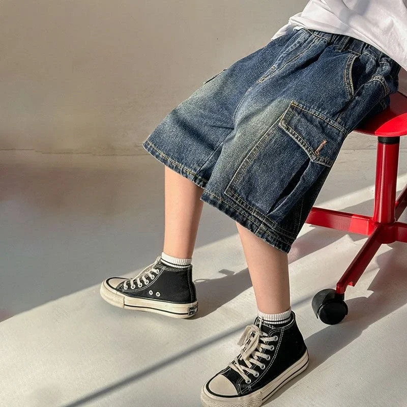 Boys Jean Shorts Kids Eastic Band Short Pant Teenagers Cargo Trousers Summer 3 To 12 Yrs Childrens Casual Clothing 250303