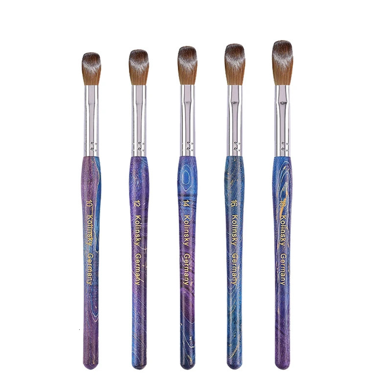 100% Pure Kolinsky Acrylic Brush UV Gel Carving Pen Brush Liquid Powder DIY Nail Drawing Crimped Wood Nail Art Brush 10-18 250304