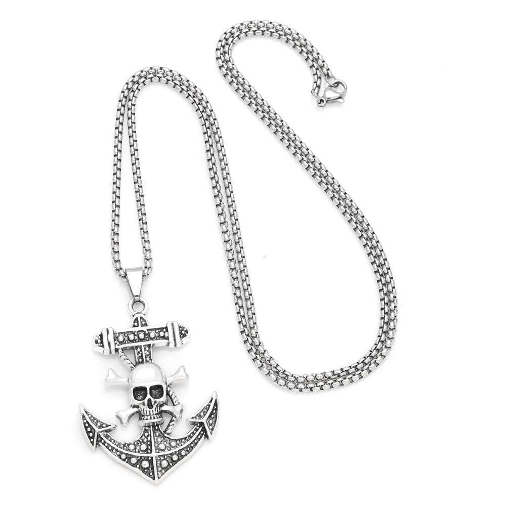 Personalized hip-hop pirate skull boat anchor pendant sweater chain men's stainless steel necklace nkz79
