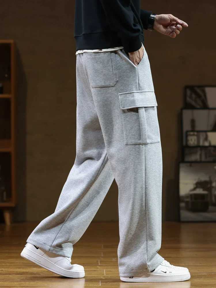 2024 New Sweatpants Men Multi-Pockets Drawstring Cotton Casual Wide Pants Male Loose Straight Trousers Large Size 8XLXJ250303