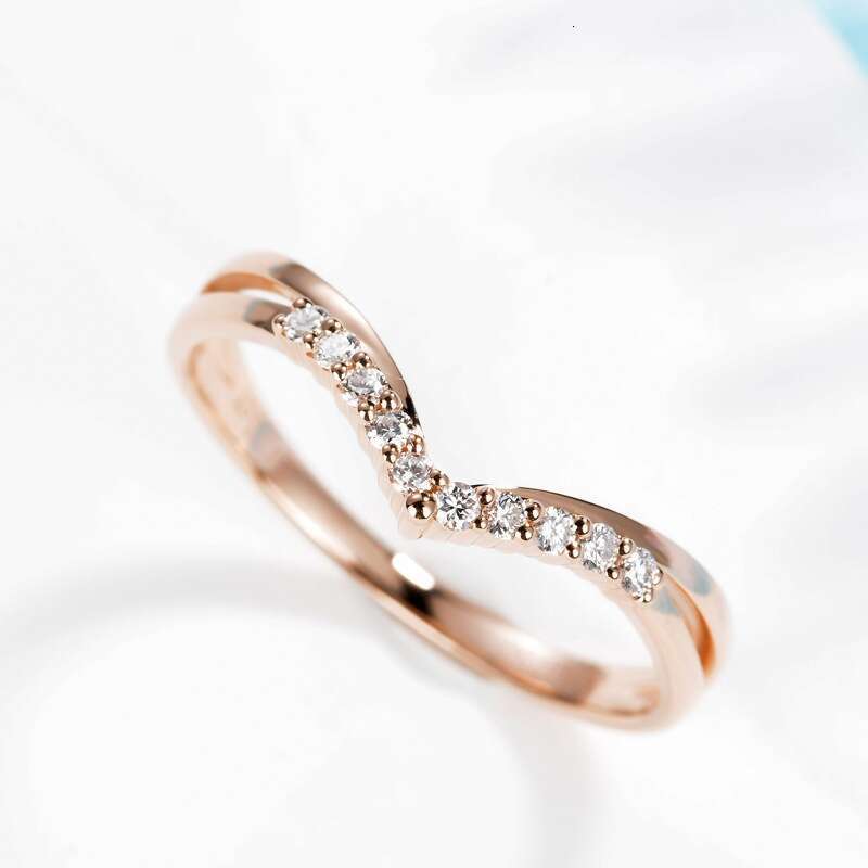 Feiyu Simple Rose Gold V-shaped Copper Set Zircon Crystal Women's Fashion Handmade Diamond Ring