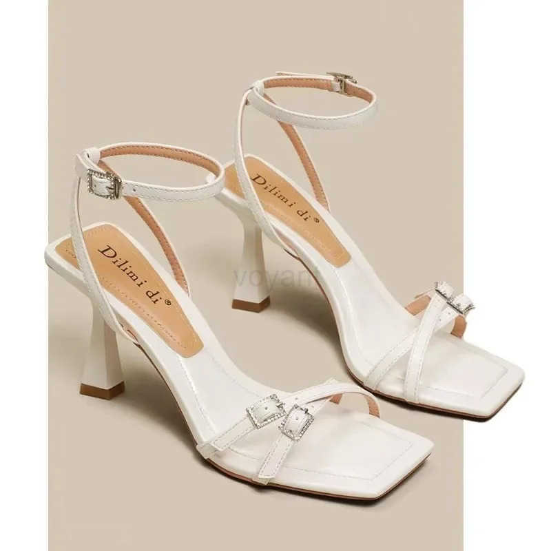 2024Wens Summer New Fi Square Toe Simple Solid Color Stiletto H PU Leather Sexy Open Toe Party Dress Wens Sandals Z250304