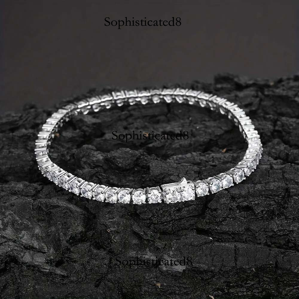 2-6.5mm Real Moissanite Tennis Bracelets for Women Man Sterg Sier Plated White Gold Bracelet Sparkg Wedding Jewelry