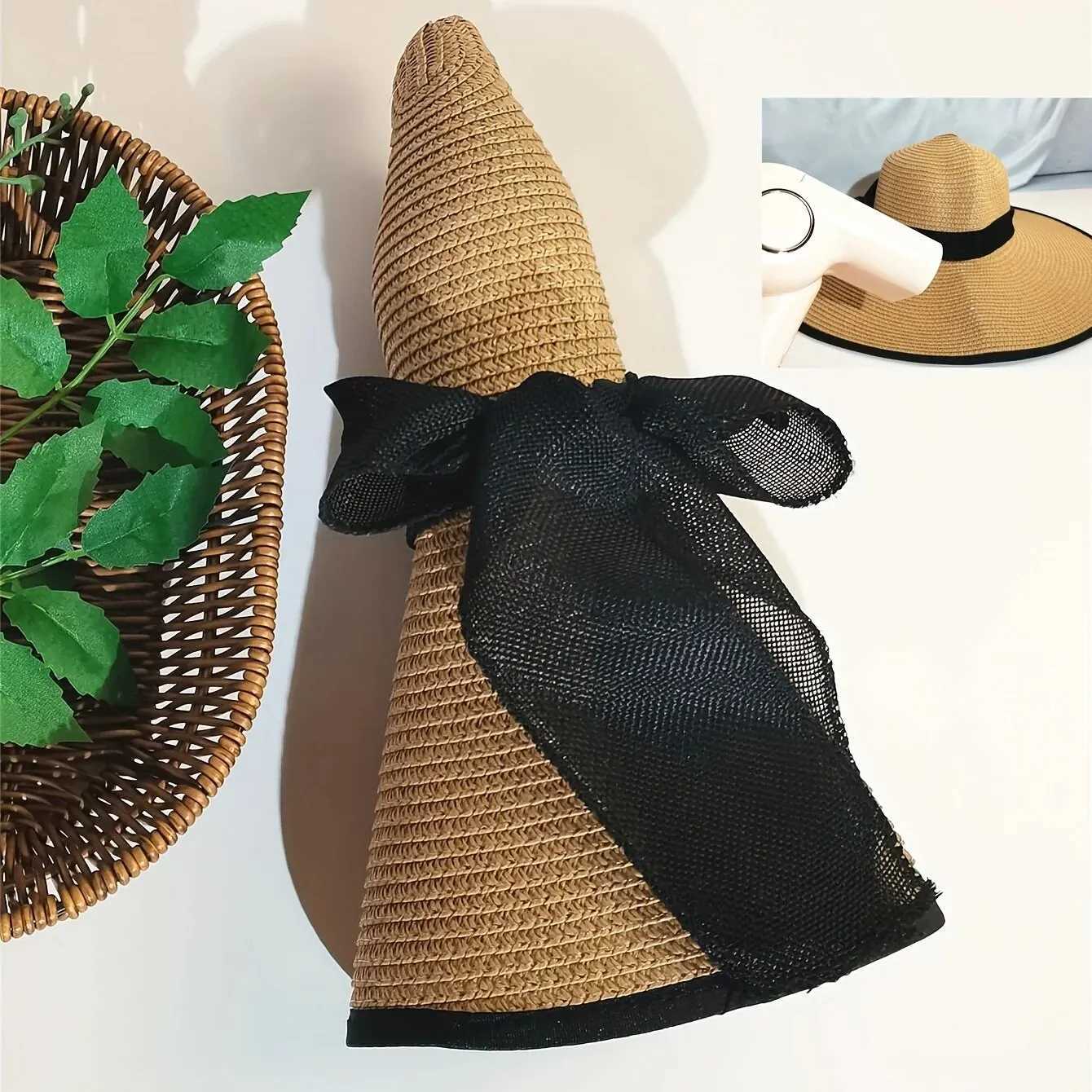 Summer Str Hat Beach Korean Style Seaside Large Brim Outdoor Sun Protection Sun Hat Vacation Foldable Str HatXJ250304
