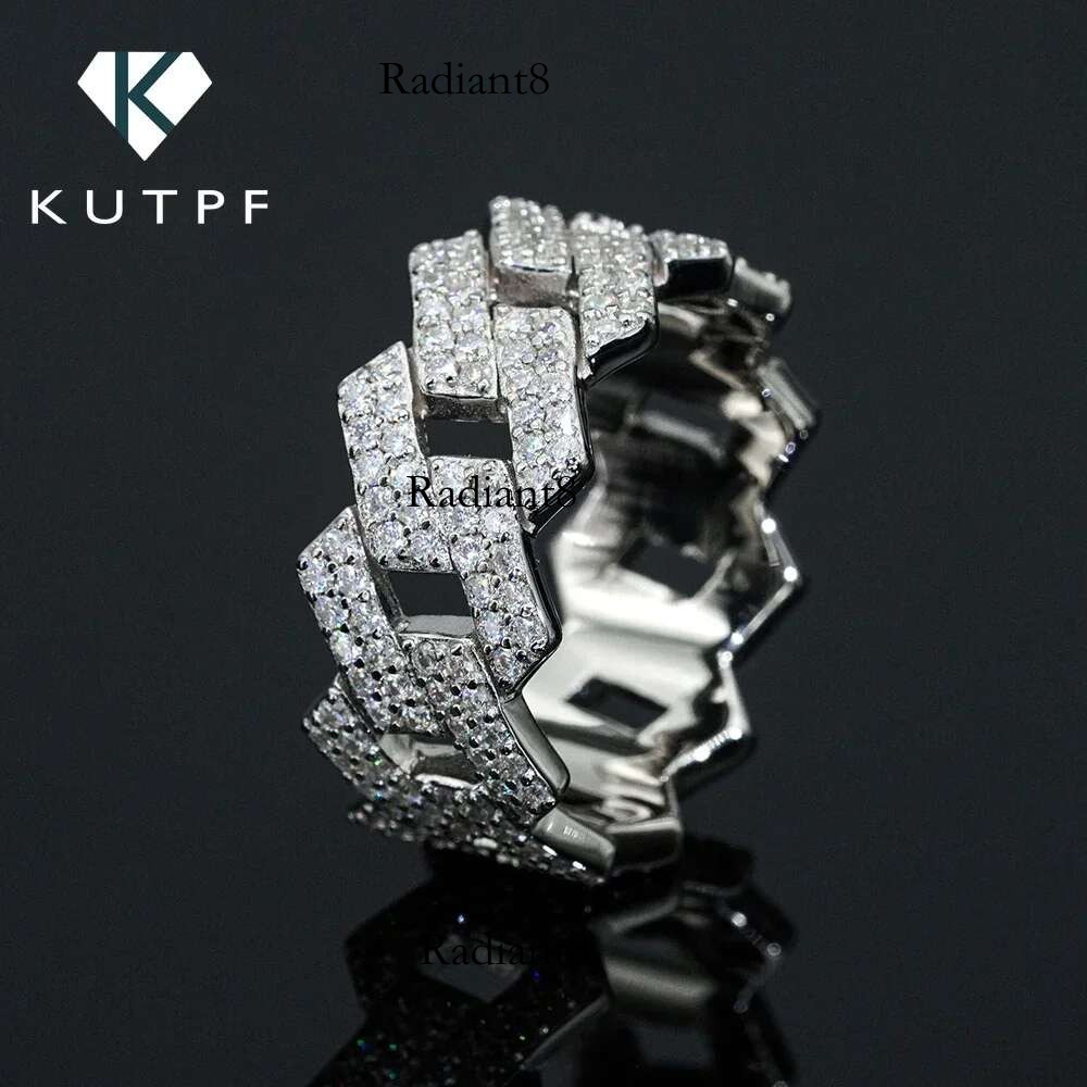 Gra Certified Full Moissanite Dia Cuban Rings for Men Women 100% Sterg Sier Hip Hop Double Row Eternity Band Ring