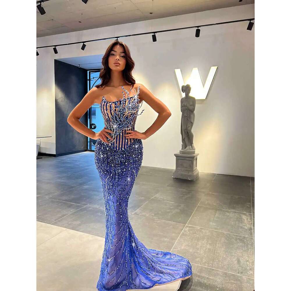 Mermaid Backless Dresses with Appliques, Strapless Prom Dress, Glamorous Decoration, Custom Train