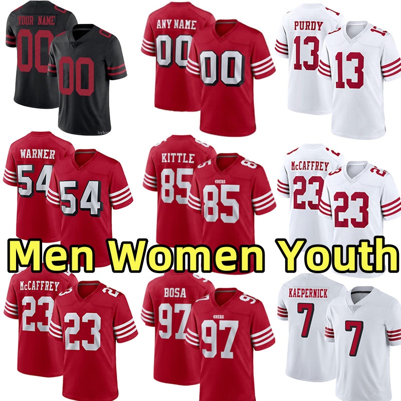 San Francisc 49err Football Jerseys George Kittle Brock Purdy Christian McCaffrey Fred Warner Nick Bosa Deebo Samuel Sr Joe Montana Jersey Men Women Youth Kids