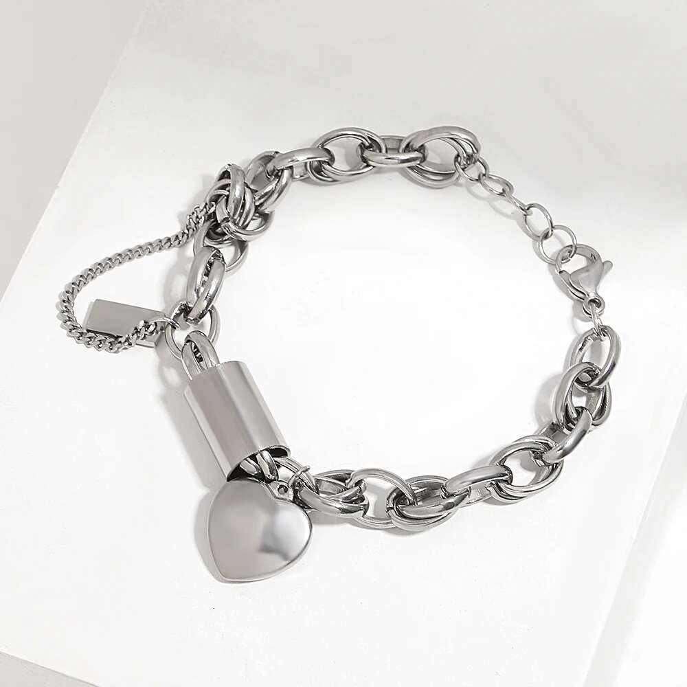 DZ Gold Color Thick Chain Stainless Steel Bracelets for Women Fashion Design Heart Love Pendant Wrist Jewelry