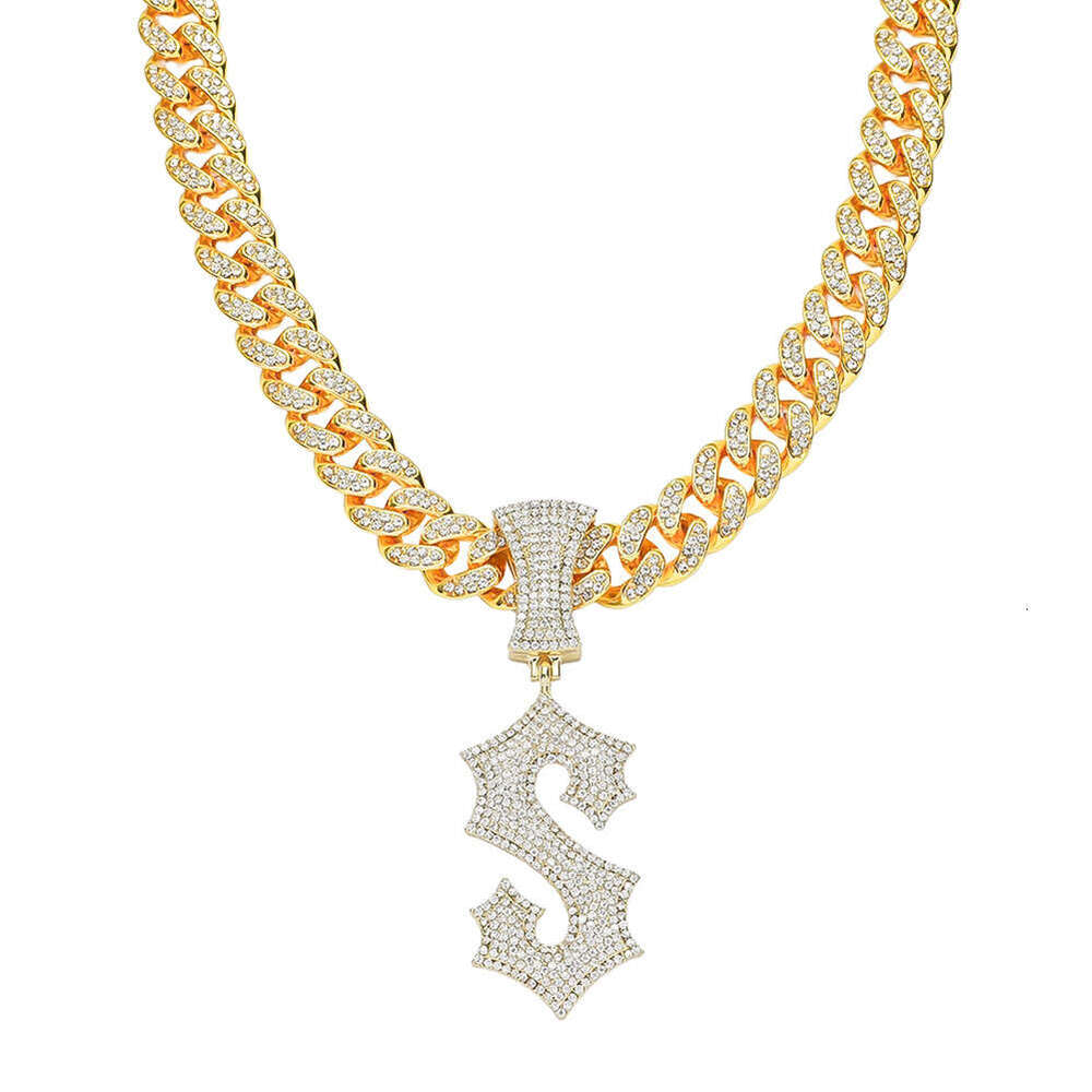 Hip Hop Style Full Dia Cuban Chain English Letter S Pendant Personalized Necklace Men's Trendy Nightclub Item