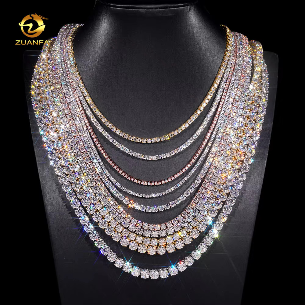 Men Women Hip Hop Iced Out Fine Jewelry 2MM 3MM 4MM 5MM Lab Dia S Sier Vvs Moissanite Tennis Chain Necklace