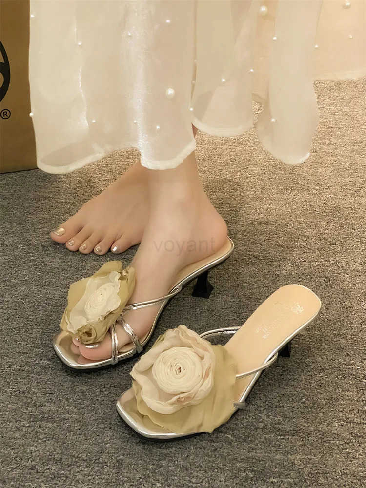 Shoes Wens Slippers Outdoor Thin H Luxury Slides Heeled Mes Flower Pantofle Summer Designer High 2024 Floral Elegant Pum Z250304
