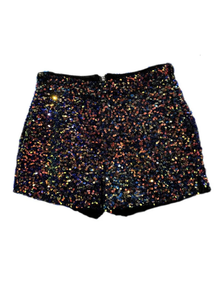 DEAT Fashion Trendy Womens Colorful Sequins Shorts 2025 Spring Collection High Waist Zipper Short Pants Female 11XX8816 250303