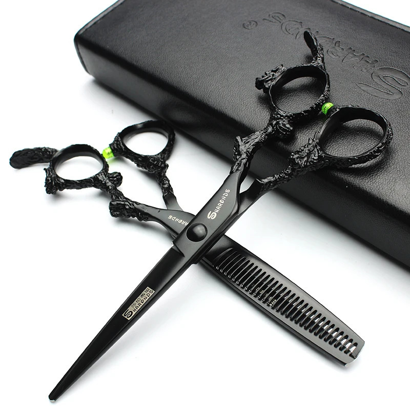 Sharonds 6/7/8 Silver Black Dragon Handle Hair Salon Hairdressing Scissors High Quality 440c Steel Professional Cutting Scissors 250304