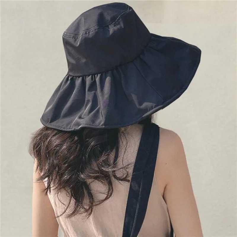 Womens bucket hat summer solid color C Japanese simple folding casual bucket hat vinyl sunscreen and sunscreen bucket hatXJ250304