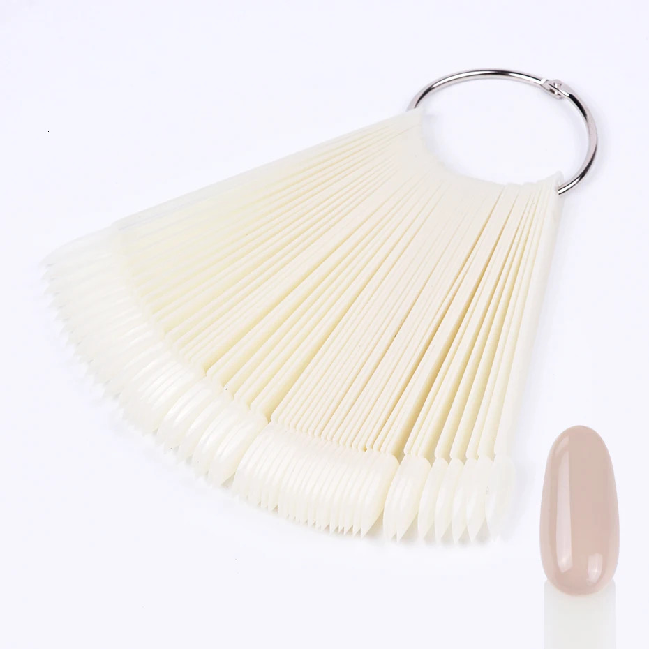 50pcs False Nail Display Tips Clear Nature Color Chart Oval Fan Style UV Gel Polish Shows Palette Practice Manicure Tools 250217