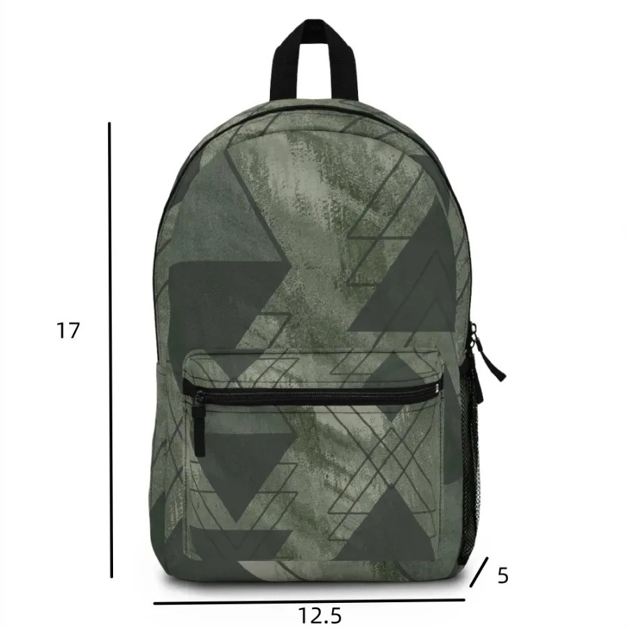 Ship from US Large Waterresistant Backpack Olive Green Triangular Colorblock Durable and Stylish 250304FBB