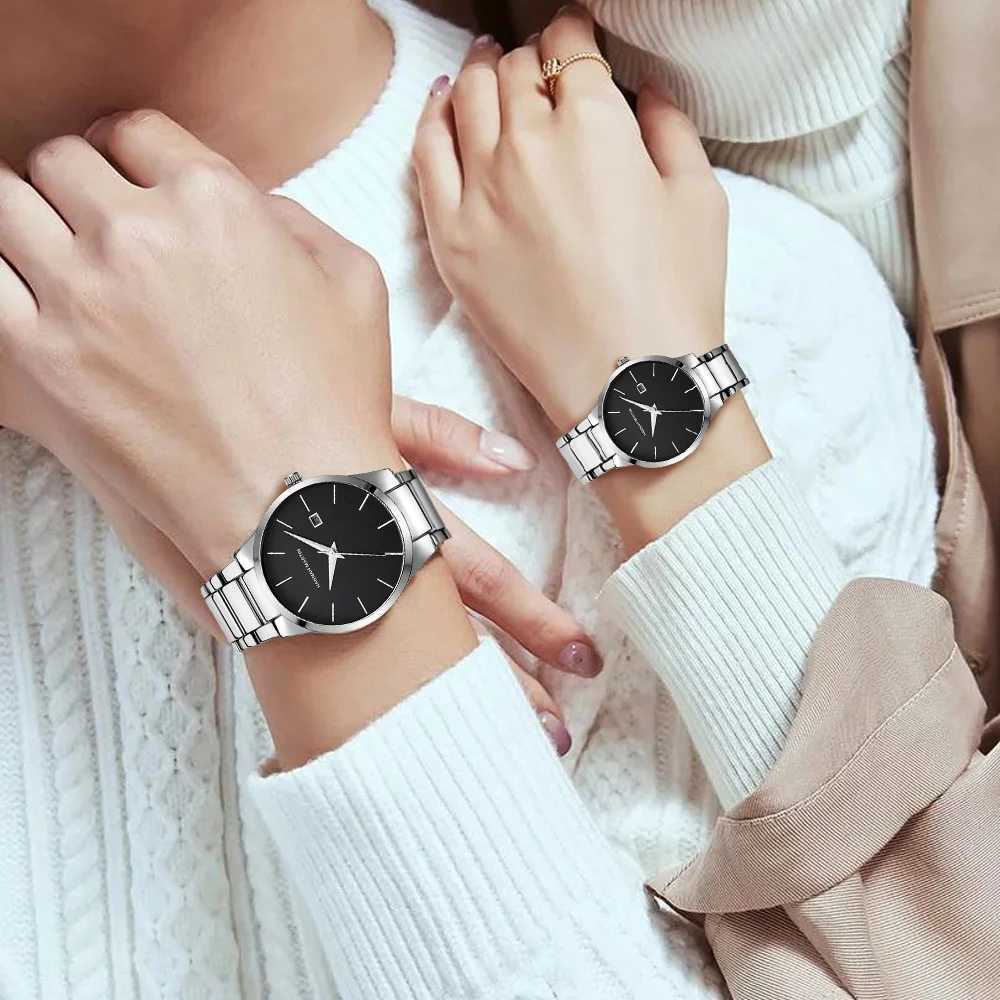 2 Pieces Quartz es For Couples Black Stainl Steel Busin Mens Clock Casual Minimalist Women Gift Couples GiftXJ250304