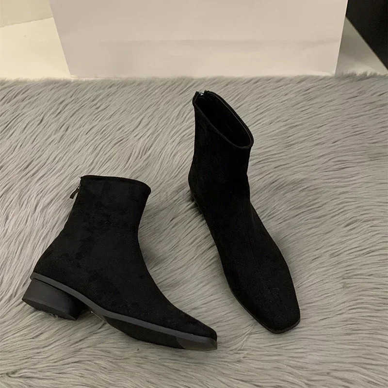 Street Style Wen Ankle Boots Fion Elegant Zippers Shoes Autumn Winter Square Heel Laides Streh Modern Short Booties Z250304