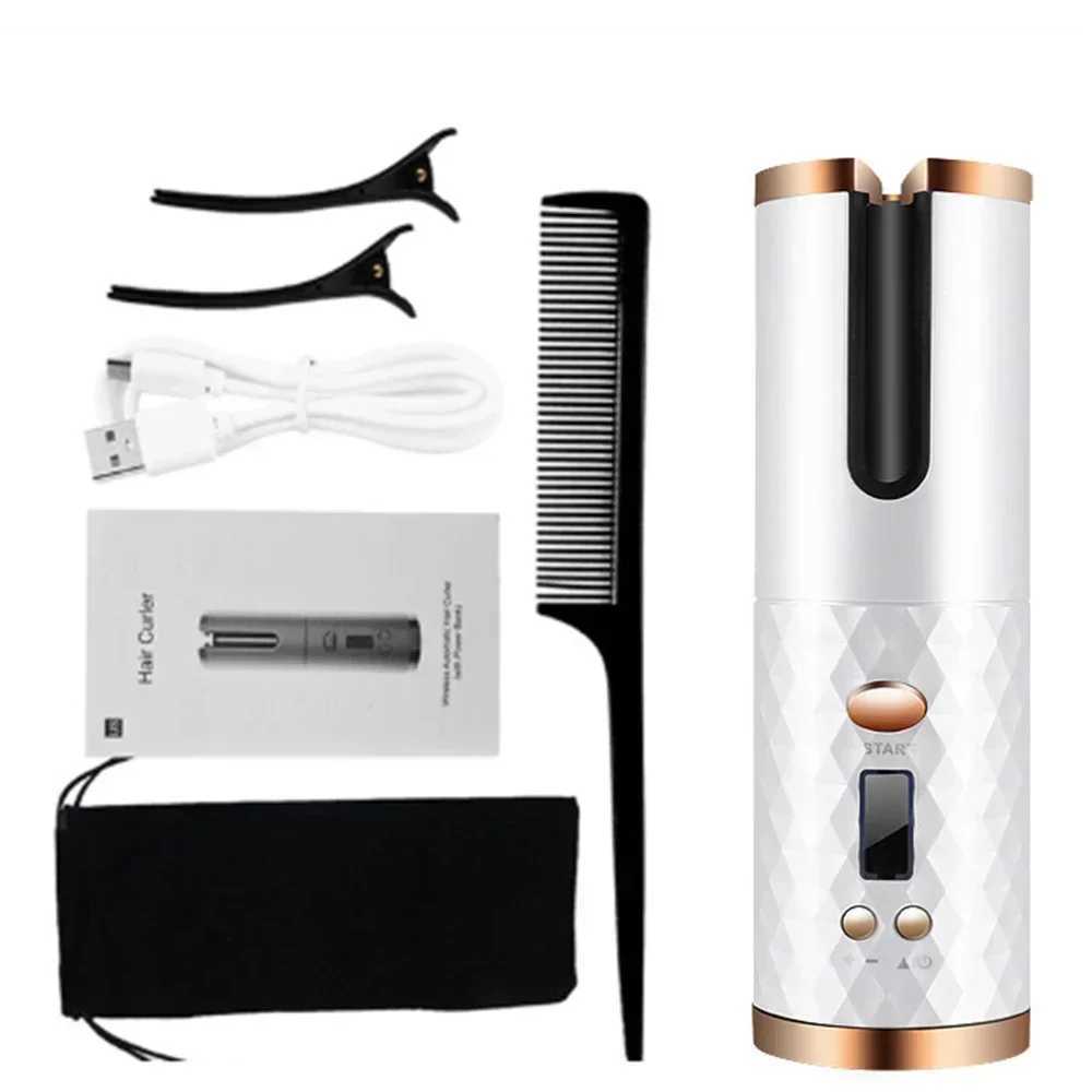 Curling Irons Cordless Automatic Hair Curler Portable Wireless USB Rechargeable Auto Rotating Ceramic Wand Curling Iron Hair Styling Tools z250304