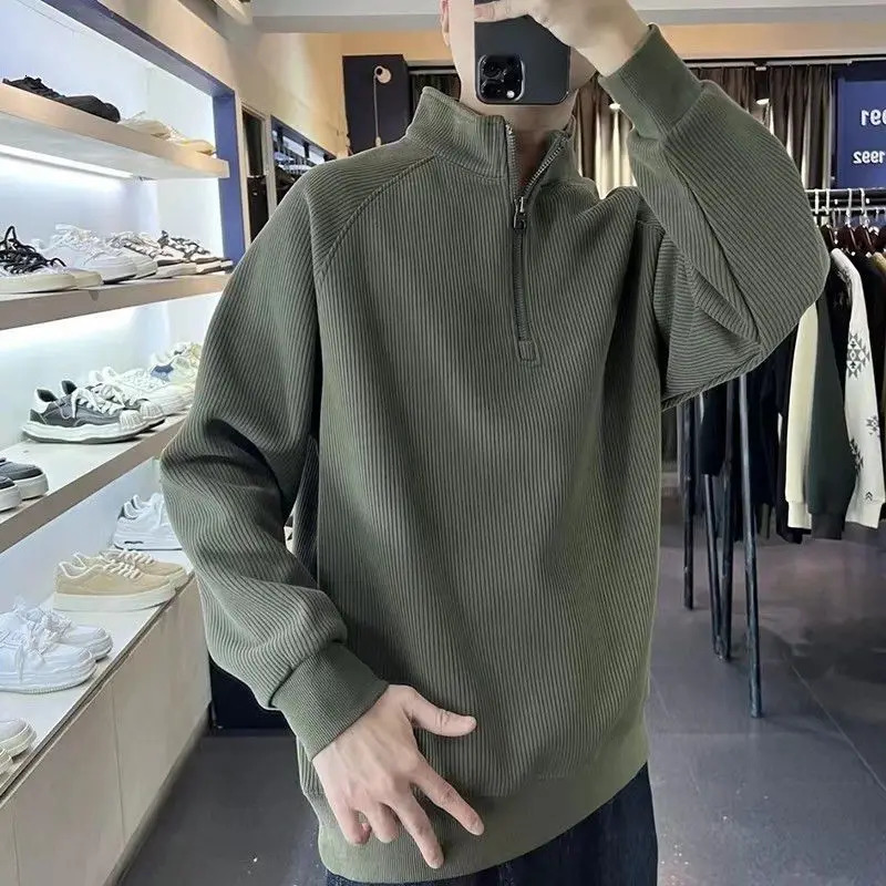 Half Zipper Longsleeved Sweatshirt for Men Spring Autumn and Winter 2025 Early Trendy Mens Top Coat 250304