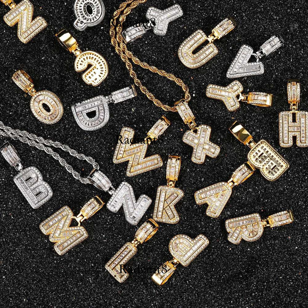Real Gold Plating Initial Letter Hip Hop Bg Zircon Rock Sugar Single A To Z 26 English Alphabet letter Pendant Necklack