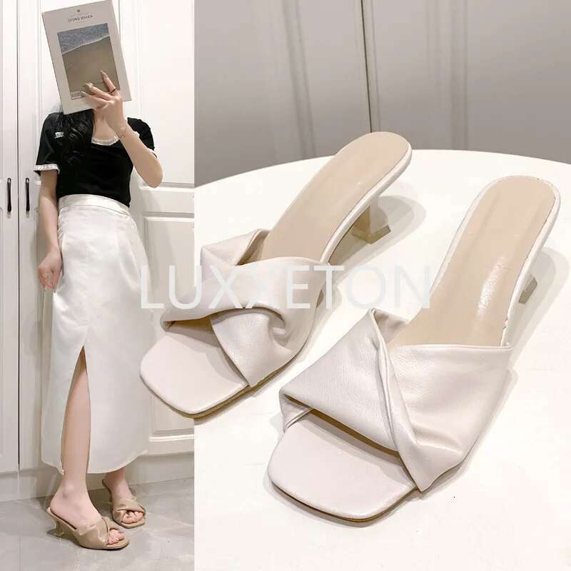 Summer New Women Fashion Square Toe Casual Leather Wear Resistant Roman High Heeled Sandals
