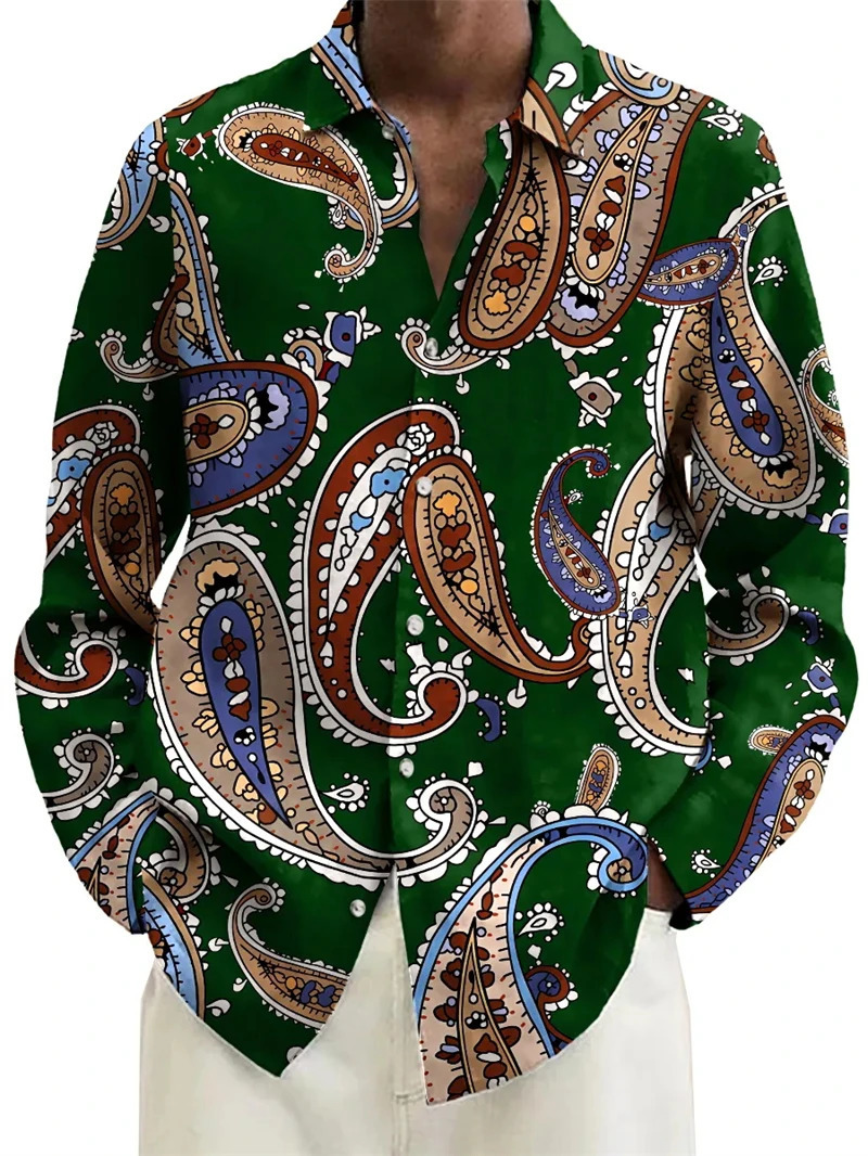 Paisley Graphic Mens Shirt 3D Print Floral Shirt Men Women Autumn Long Sleeved Blouse Lapel Button Unisex Oversize Street Tops 250227
